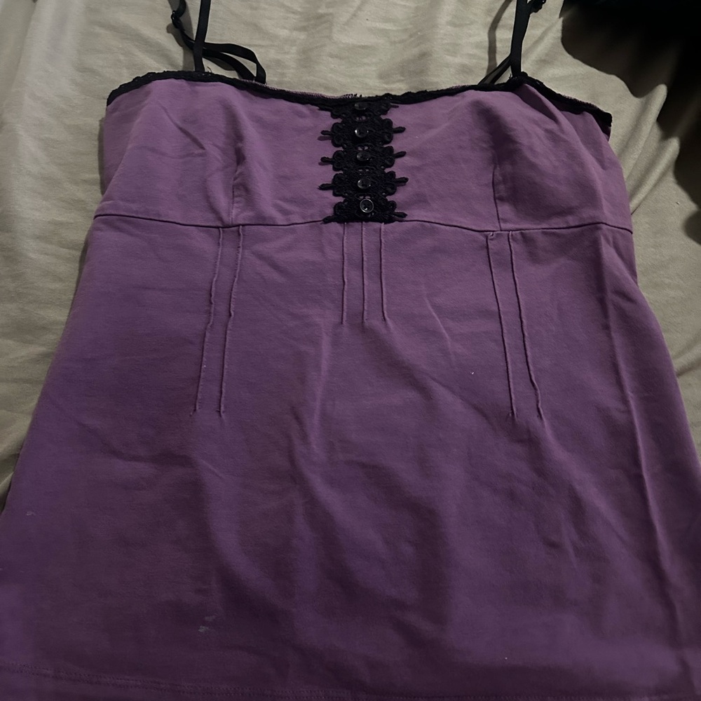 Purple Camisole with Black Lace Detail